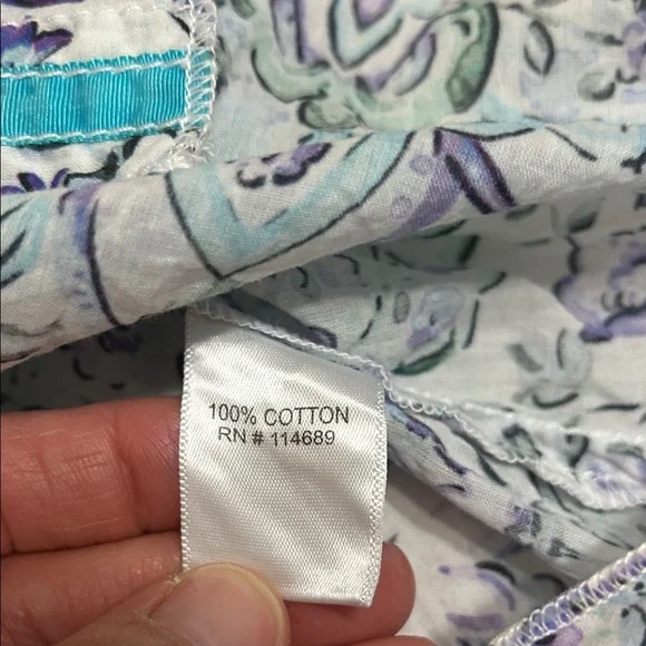 Cino Blouse Women's XL Floral Paisley Button-Down Shirt Teal/Blue Lightweight - Picture 14 of 16